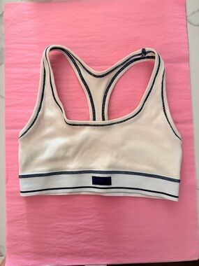 SKIMS Cream Ribbed Racerback Bralette with Navy Contrast Trim